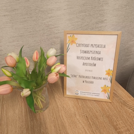 Certyfikat Przyjaciela Stowarzyszenia Hospicjum Królowej Apostołów